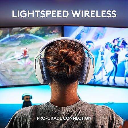 Logitech G435 Lightspeed and Bluetooth Wireless Over Ear Gaming Headphones - Lightweight with Dual mics -18h Battery - Compatible with Dolby Atmos, PC /PS4/ PS5/ Mobile - White Color