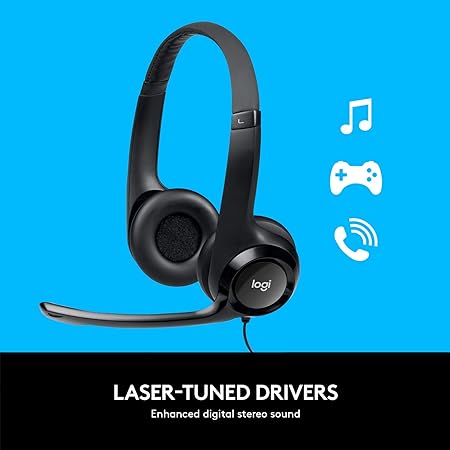 Logitech H390 Wired On Ear Headset for PC-Laptop, Stereo Headphones with Noise Cancelation Microphone, USB-A, In-Line Controls, Works with Chromebook