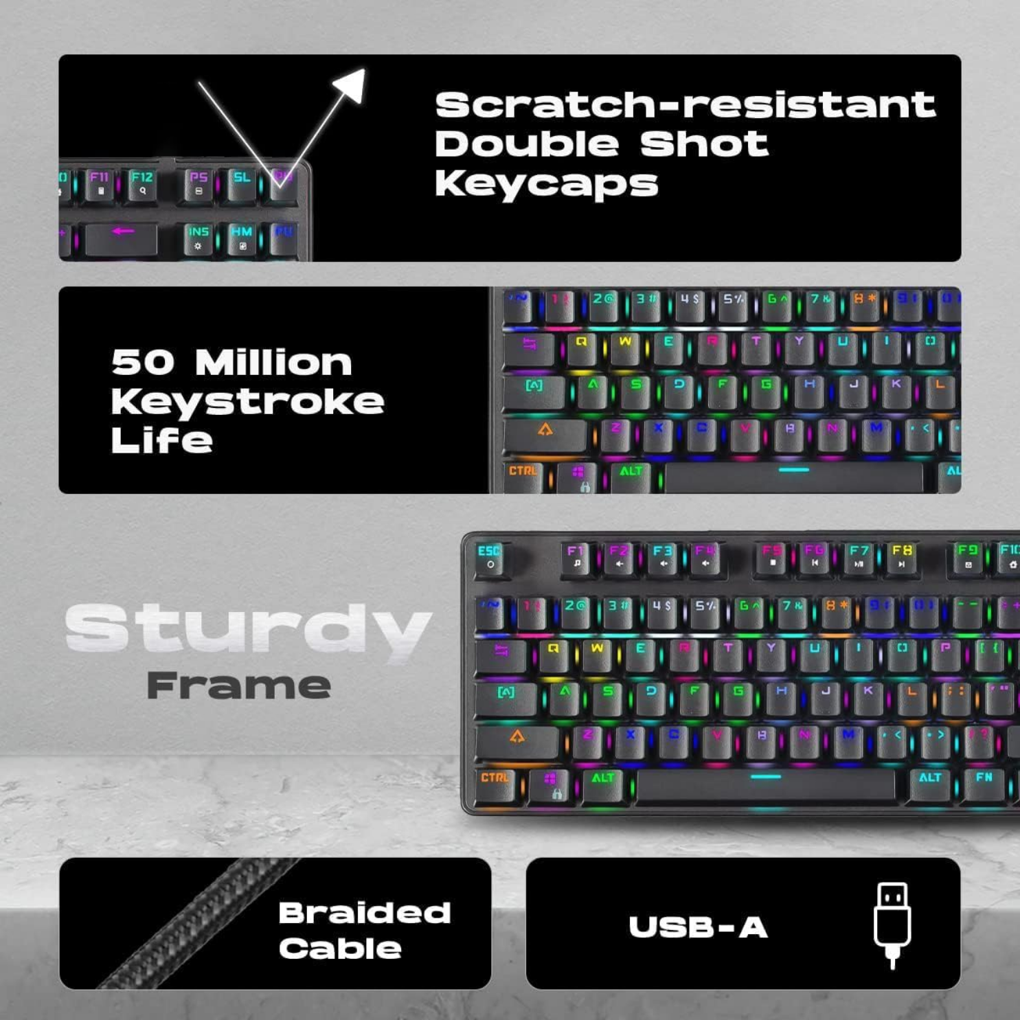 GameStop GS200 RGB Gaming Mechanical Keyboard - Outemu Brown Switches - 1000Hz Polling Rate - FPS Sniper