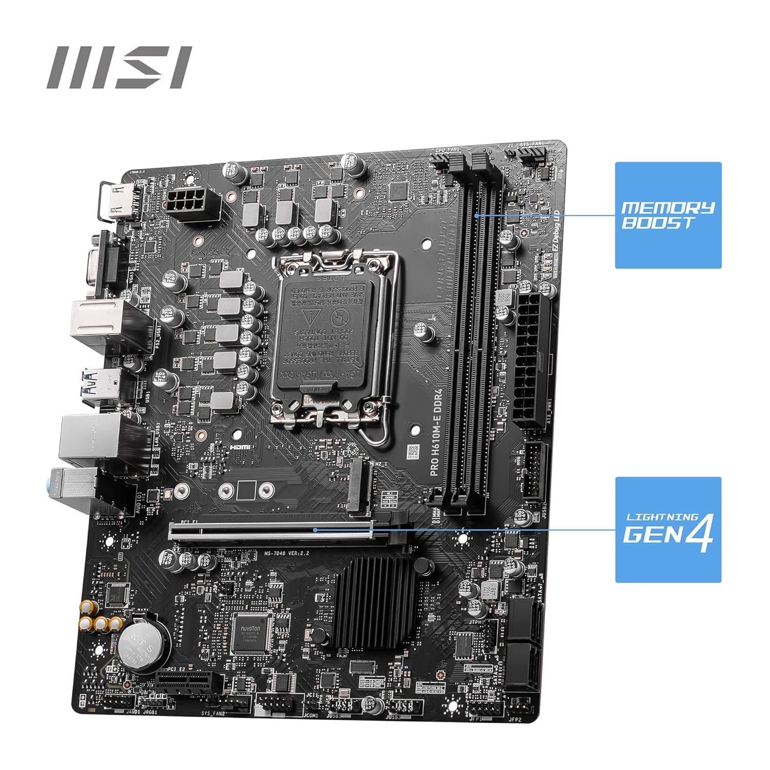 MSI motherboard Micro ATX motherboard (mATX) LGA 1700 socket motherboard Intel 12th/13th Gen compatible motherboard DDR4 memory compatible motherboard Budget motherboardMSI Core Boost technology MSI Memory Boost technology MSI Steel Armor PCIe 4.0 slot M.2 slot USB 3.2 Gen 1 portsMSI PRO series motherboard Business PC motherboard Entry-level gaming motherboard