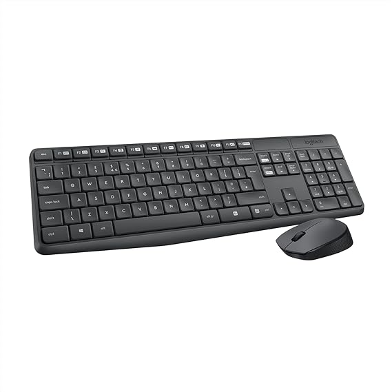 Logitech MK235 Wireless Keyboard and Mouse Set for Windows, 2.4 GHz Wireless Unifying USB Receiver, 15 FN Keys, Long Battery Life, Compatible with PC, Laptop - Black