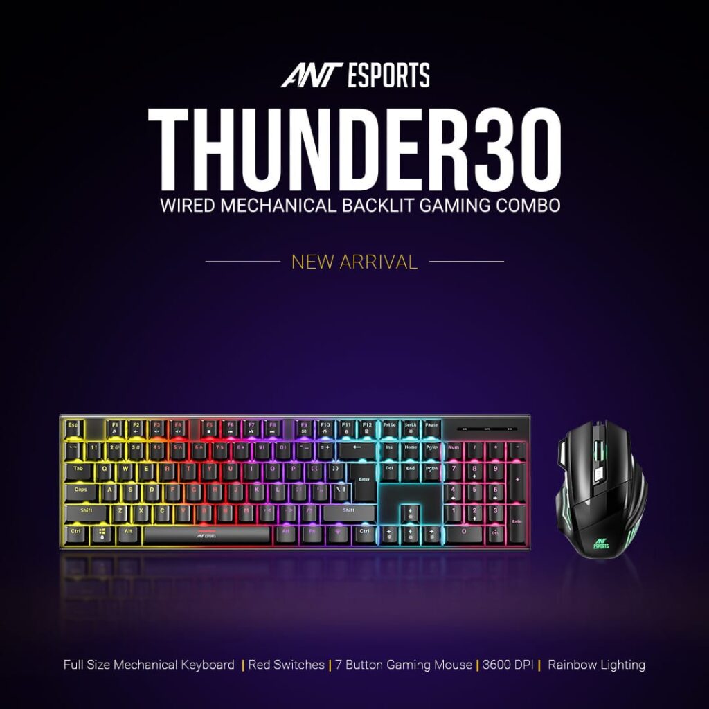 Marketing Content 15th April 2026. Ant esports mechanical keybaord wired thunder 30